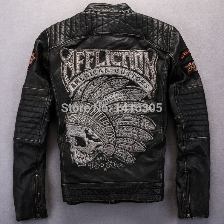 Fall Vintage Cowhide Punk Biker Suits For Men S Brand Genuine Fall Vintage Cowhide Punk Biker Suits For Men S Brand Genuine Leather Jackets With American Custom Black Blue Brown Clothing Jacket Skirt Suit