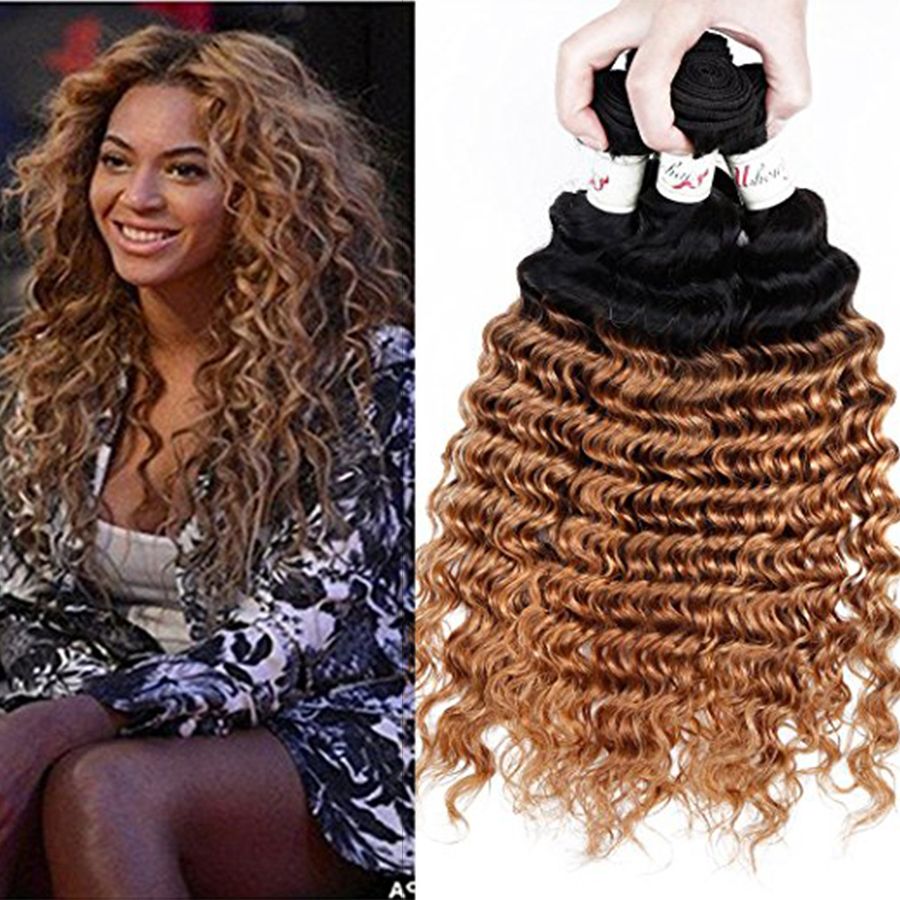 Brazilian Two Tone 1b 27 Brown Blonde Ombre Deep Wave Wavy Human