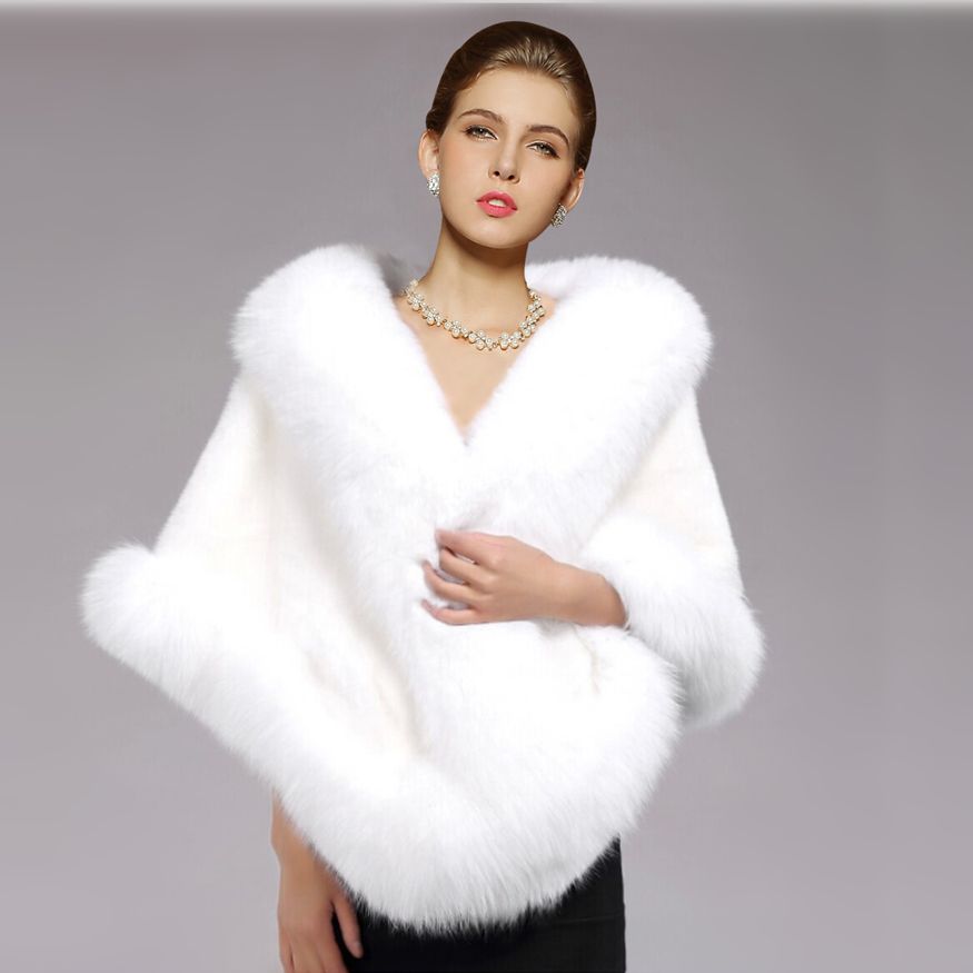 White Bridal Wraps Winter Wedding Coat Soft Faux Fur Warm Shawls ...