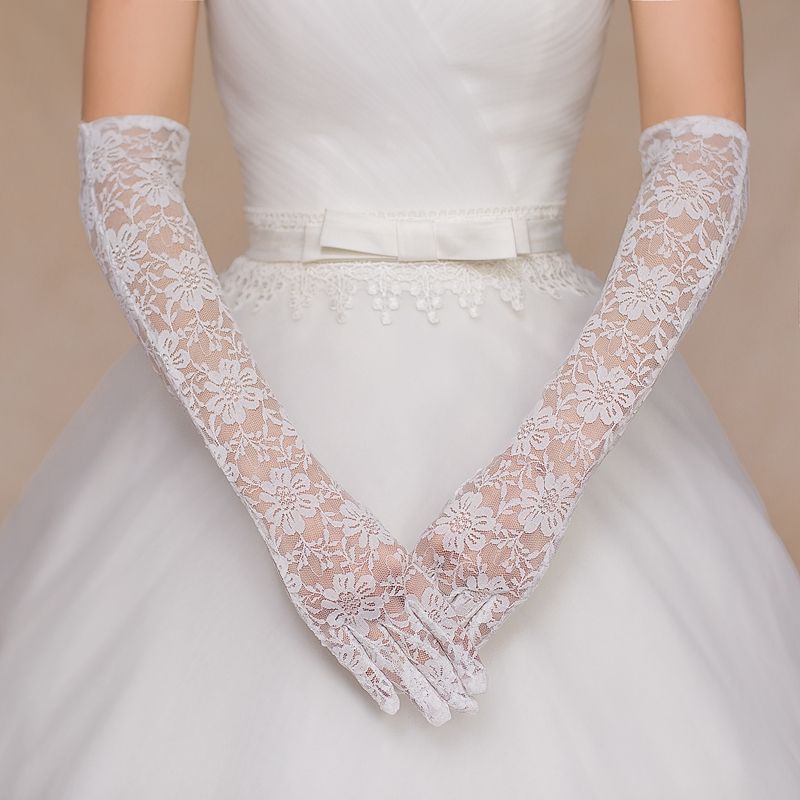 Cheap Lace Gloves Long Elbow Length Bridal Glove White See Through With ...