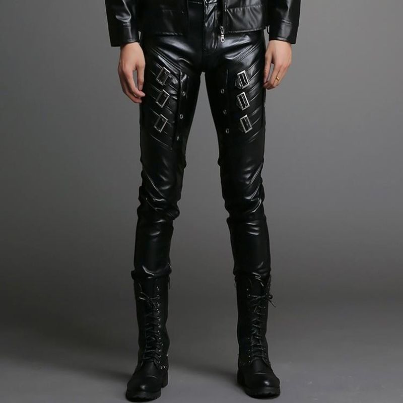 2021 Mens Faux Leather Cool Black Casual Motorcycle Skinny Fit Biker ...