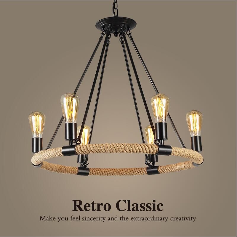 Vintage Hemp Rope Chandelier Loft Style 6 8 14 Lights American Vintage Hemp Rope Chandelier Loft Style 6 8 14 Lights American Country Wrought Iron Light Restaurant Stained Glass Pendant Hand
