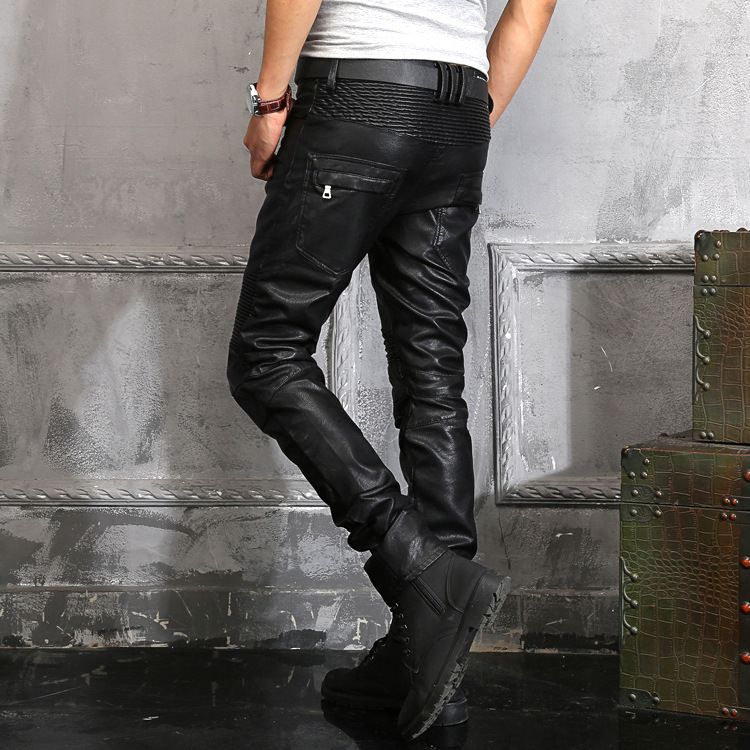 2020 BALMAIN Jeans Balmai Hot Mens Black Leather Pants Kanye Skinny BP