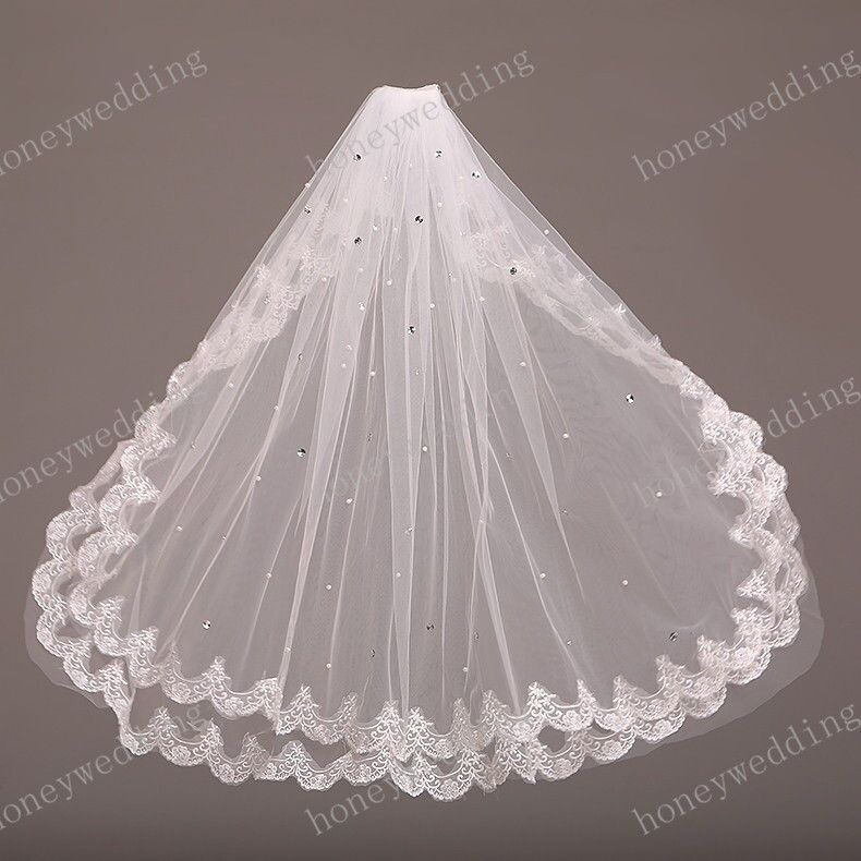 Lace Bridal Veils Sparkling Crystal Wedding Veils Two Layers Elbow