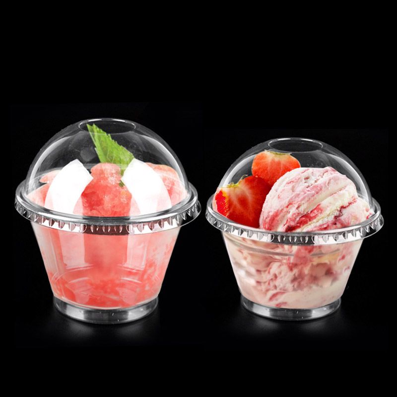 Disposable Plastic Ice Cream Cup With Cover Eco Friendly PET Ice Congee