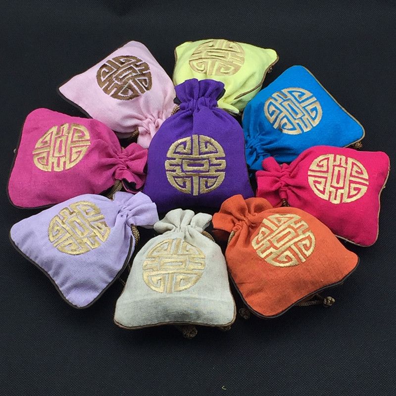 2021 Chinese Style Embroidery Lucky Small Pouch Cotton Linen Drawstring ...