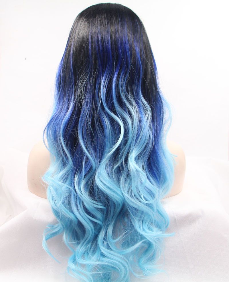 New Arrival Ombre Blue Wigs Body Wave Hair Synthetic Lace Front Wig For