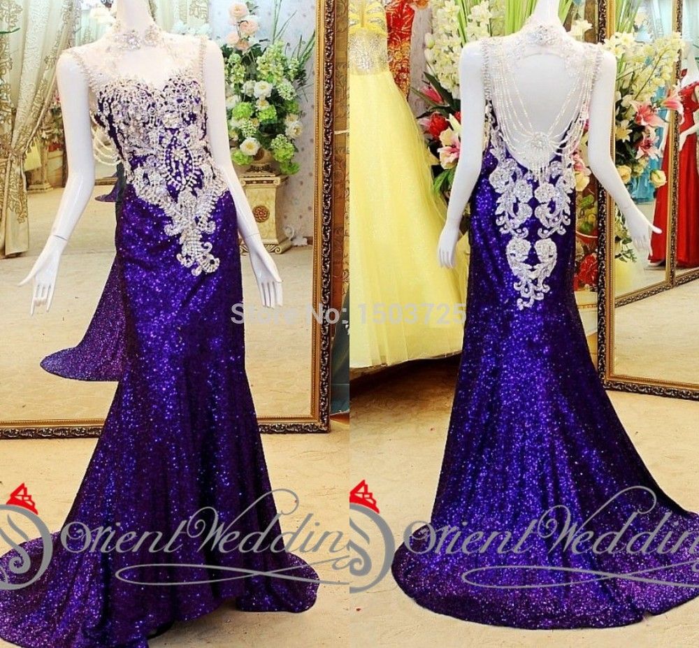 Luxury High Collar Formal Evening Gowns With Sequin Shining Evening