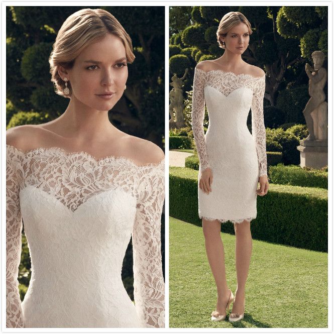White Full Lace Long Sleeve Wedding Dress Sheer Neck Off Shoulder ...