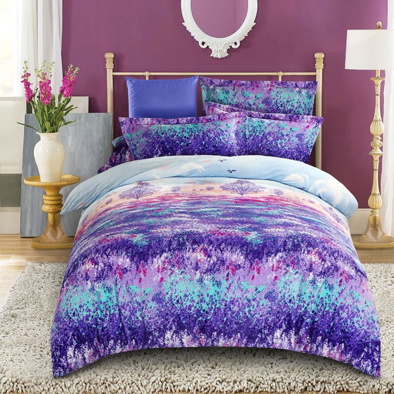 Whole Beautiful Fashion Purple Lavender Flower Velvet Flannel Whole Beautiful Fashion Purple Lavender Flower Velvet Flannel Fabric Bedding Set Queen King Size Duvet Cover Printed Soft Thick Warm