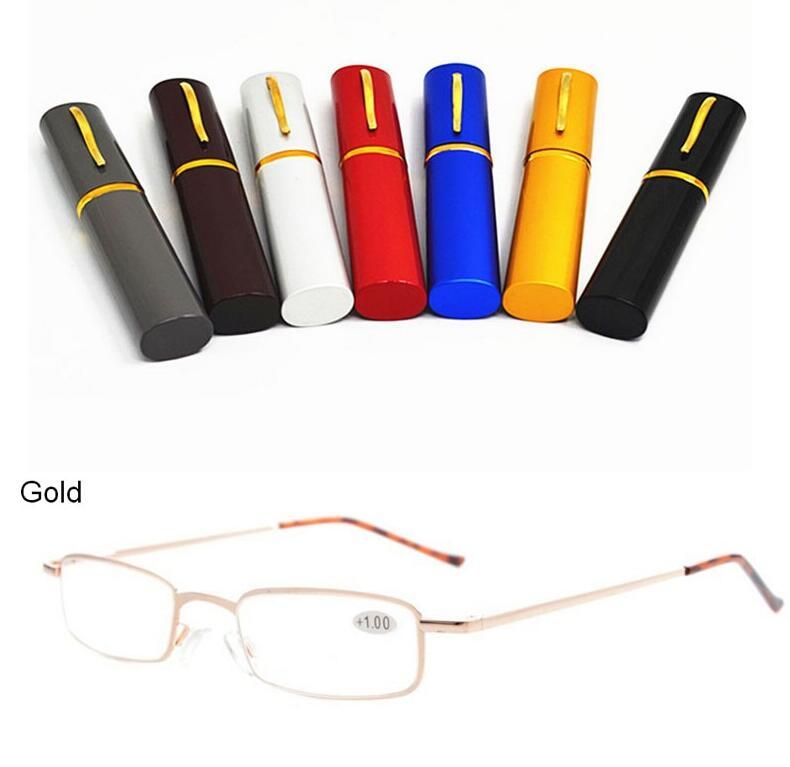 Portable Folding Metal Frame Reading Glasses Pen Tube