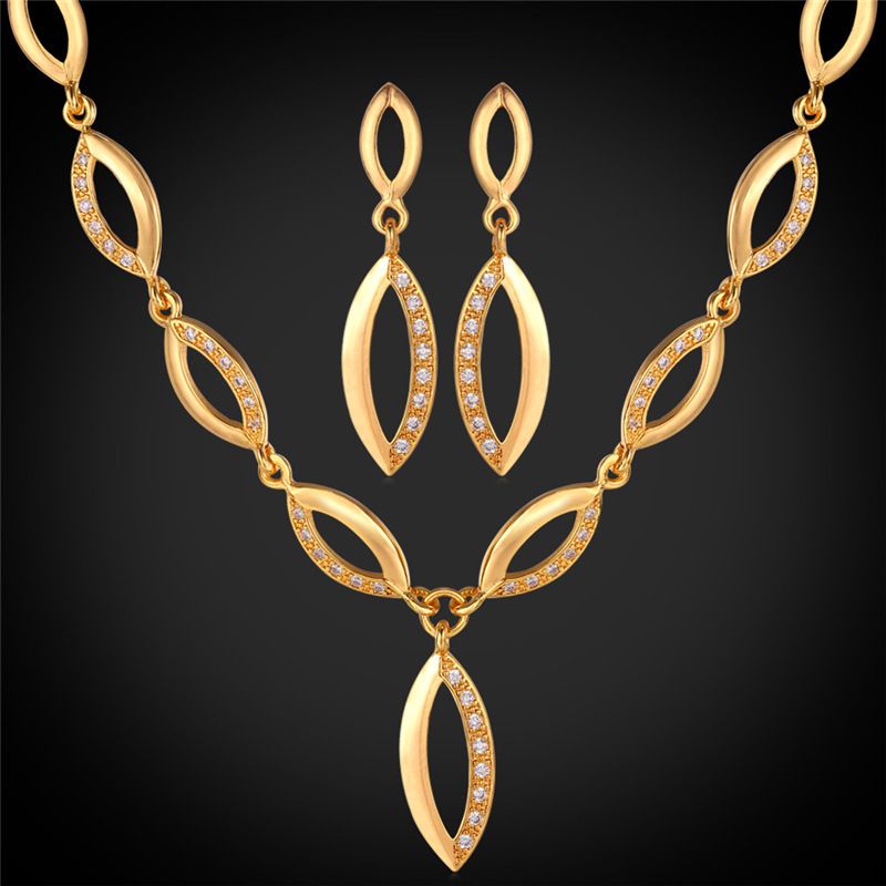 2021 Platinum / 18K Real Gold Plated Necklace Earrings Set For Women