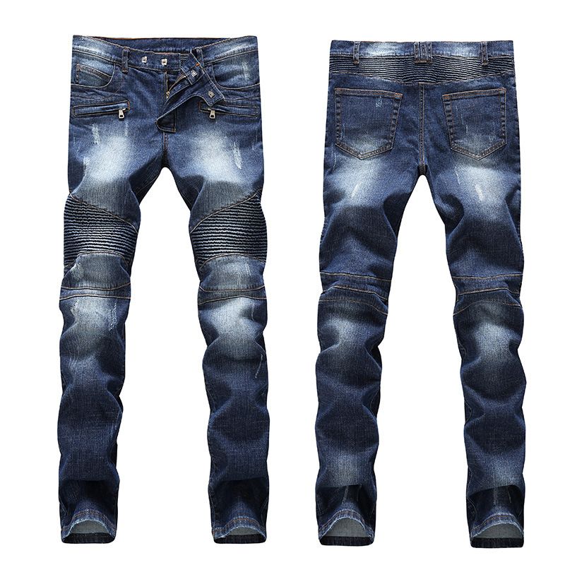 2016 Brand Men Biker Jeans NWT BP Jeans Men Distressed Blue Biker Denim