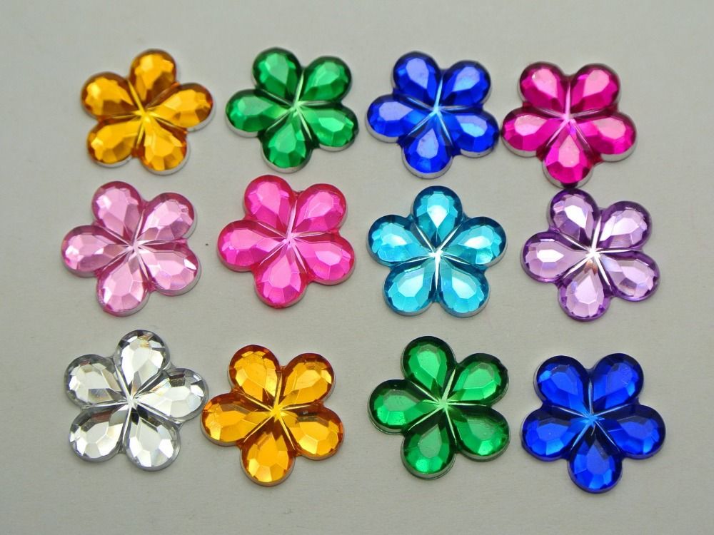 2019 200 Mixed Color Acrylic Flatback Flower Rhinestone Gem 15mm DIY