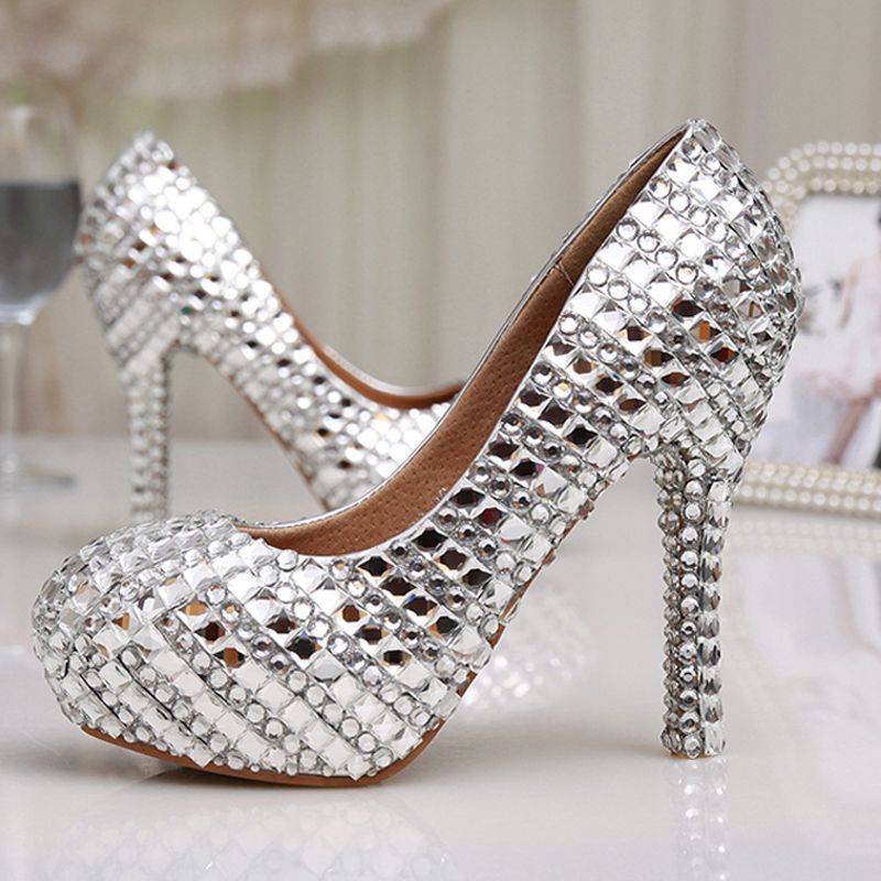 jeweled silver heels