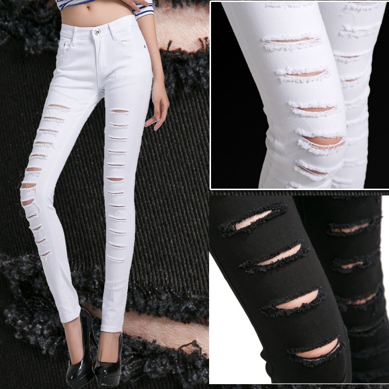Best Quality Autumn Outfit New South Korea Beggar Ripped Jeans Best Quality Autumn Outfit New South Korea Beggar Ripped Jeans Female Black Feet Pants Cultivate One'S Morality Show Thin Elastic White Pencil Pants At ... - Best Quality Autumn Outfit New South Korea Beggar Ripped Jeans