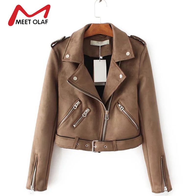 Whole 2018 Women Suede Leather Jackets New Fashion Short Side Zipper Female Solid Faux Coats Las Moto Biker Overcoat Y1173