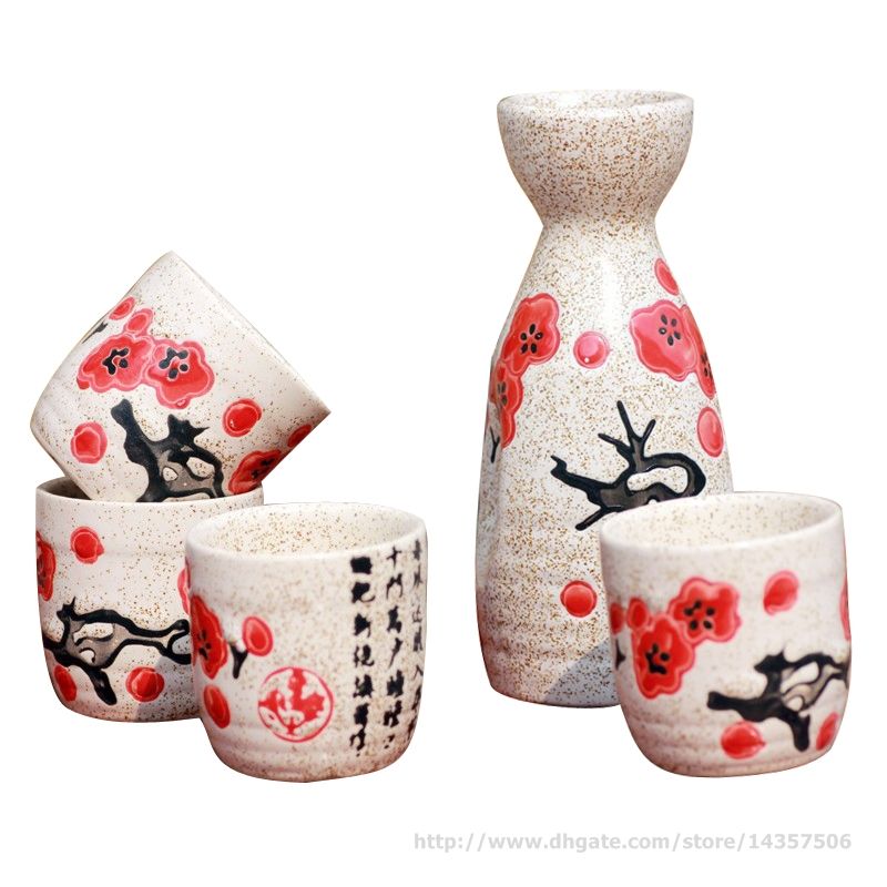Ceramic Japanese Sake Set Elegant Sake Bottle And Cup Gift Set Cherry Blossom Floral Design