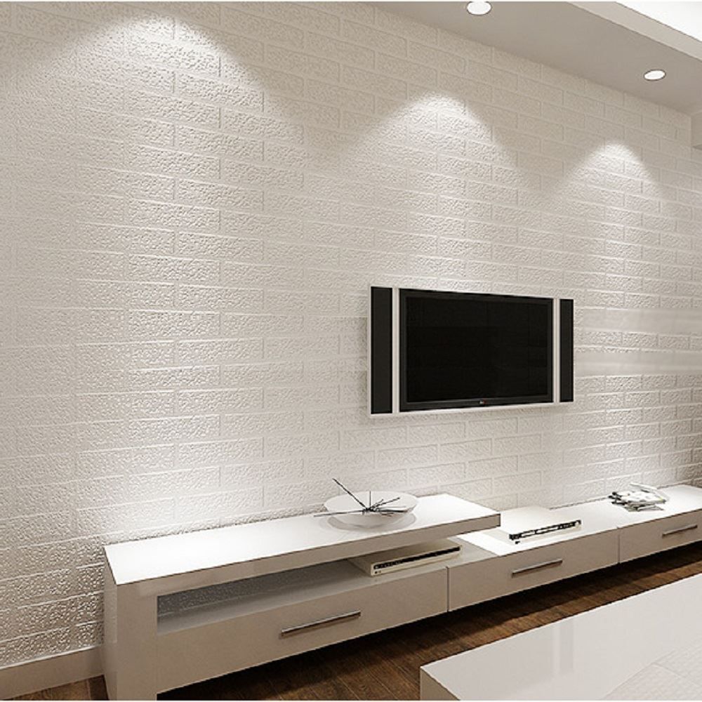 Modern 3d Textured Pure White Brick Wallpaper Classic Rustic Faux