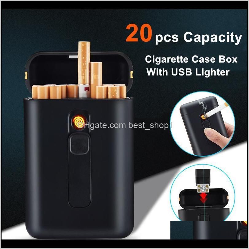 20pcs capacity cigarette case with usb electronic lighter cigar holder cigarette lighter for regular cigarette gadgets for men t200111