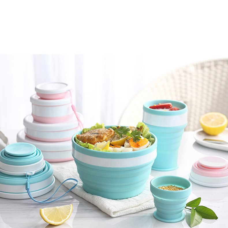Portable Silicone Bowl Cup Dinnerware For Travel Outdoor Foldable Bowls