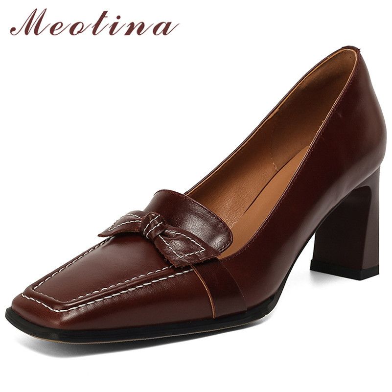 brown heels square toe