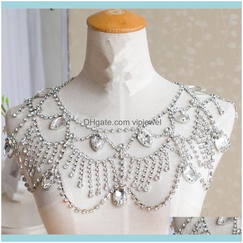 High Quality Bride Shoulder Chain Jewelry Full Body Chain Wrap Necklace Wedding Dress Accessories Crystal Rhinestone Pendant Necklace