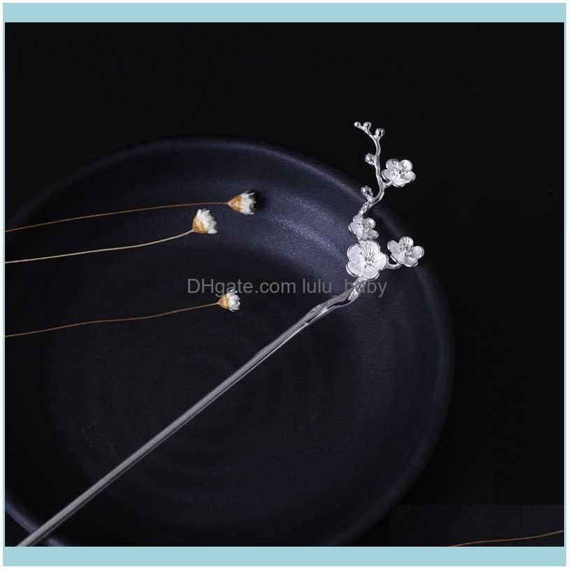 Original 925 Sterling Silver Classic Plum Blossom Flower Chinese Style Hair Stick For Women Vintage Hairpin Jewelry Accessories