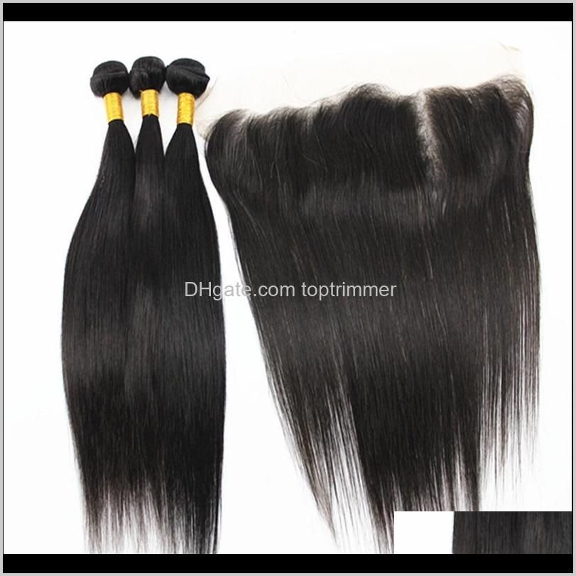 9a brazilian indian straight hair extensions 50g/bundle 100% human hair weaves with 13x4 ear to ear hair closure natural color