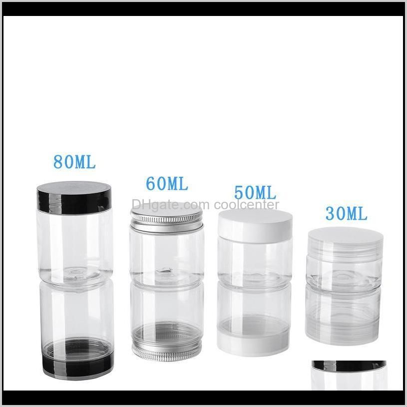 30 40 50 60 80ml plastic jars transparent pet plastic storage cans boxes round bottle with plastic/aluminum lids