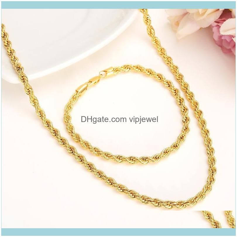 24k Gold color Filled Necklace Chain for Men and Women Necklace Bracelet Gold rope Chain High Quality