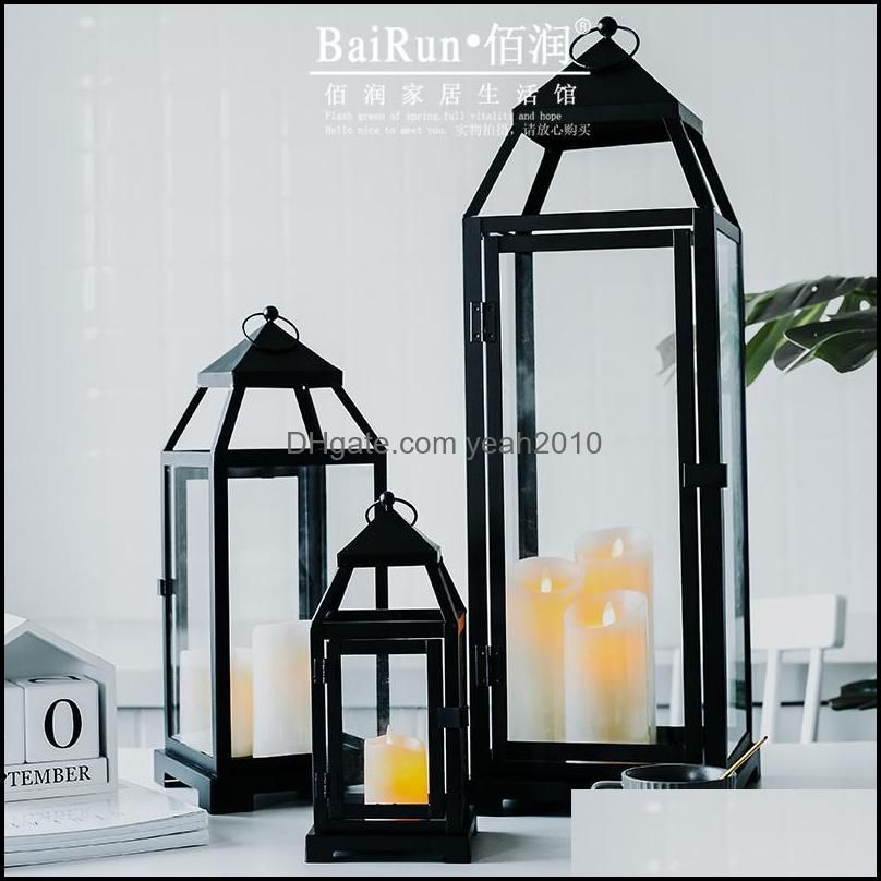 Luxury Black Candle Holder Garden Wedding Decorations Retro Lantern Portable Candlestick Vintage Iron Hanging 2021 Holders