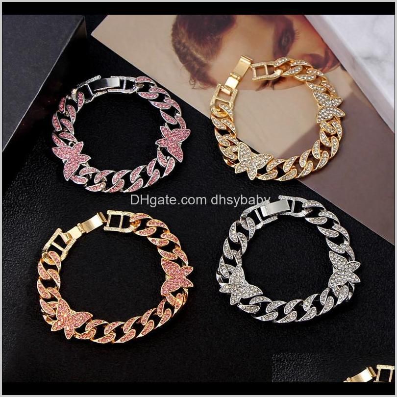 luxury butterfly cuban link chain bracelets for women multicolor iced out crystal thick metal punk jewelry trendy gift link,
