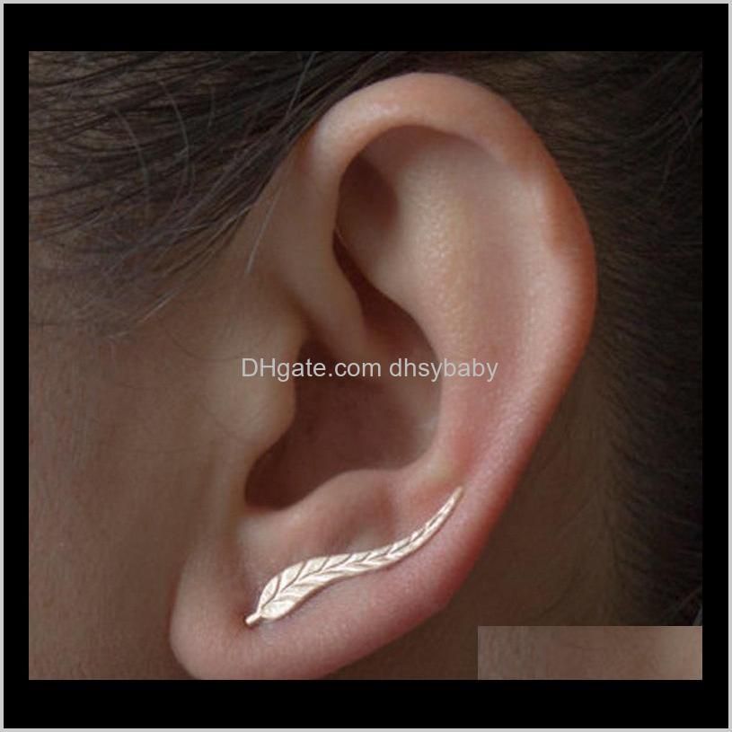 crawler earrings for women:leaf ear climber cuff earring feather studs