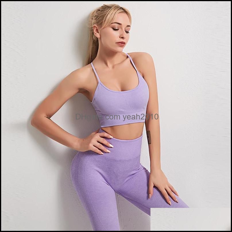 Yoga Outfits Women`s Set Seamless Sportswear 2 Piece Gym Clothes Sports Bra Leggings Running Wear Skinny Suits