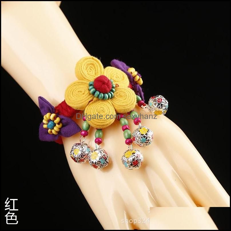 Ethnic style bell chain Yunnan cloth flower women`s bracelet Dongba