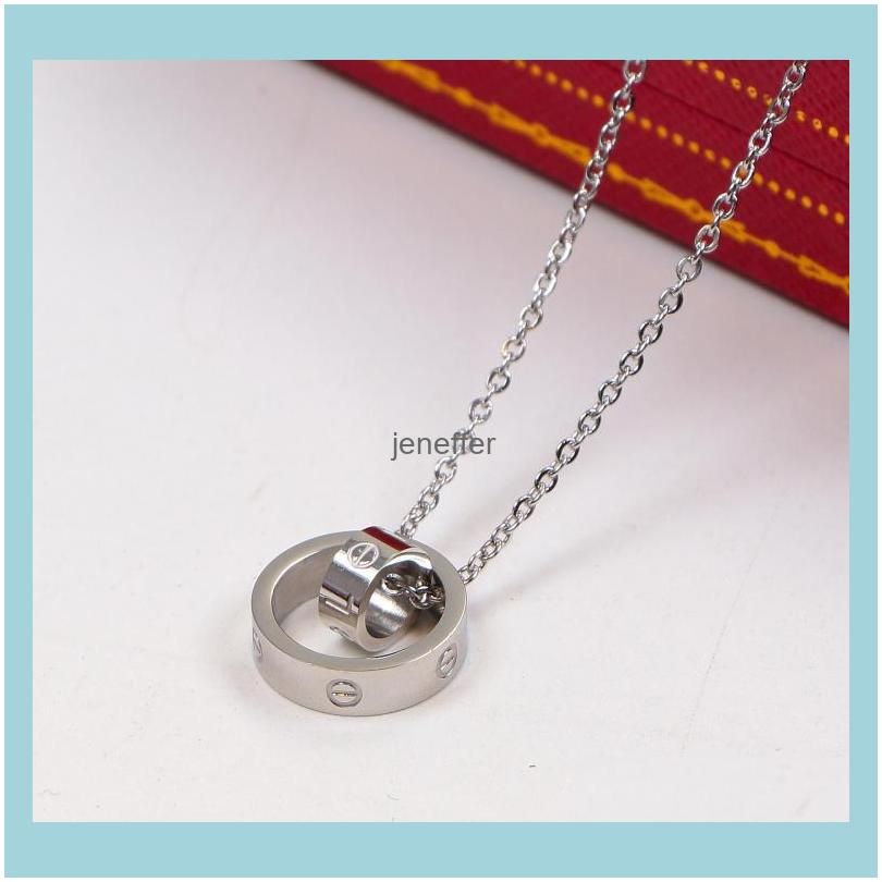 Fashion LOVE Dual Circle Pendant Rose Gold Silver Necklace For Women Lover Neckalce Jewelry With Velvet Bag No Box