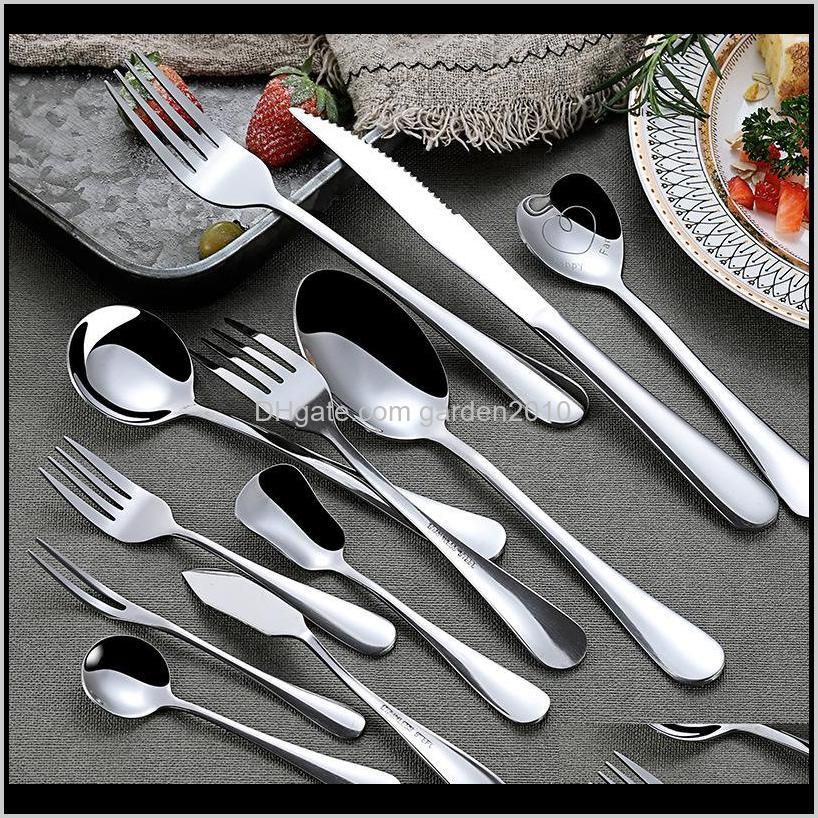 stainless steel spoons forks knives silver color flatware dinnerware tableware set dinner knife teaspoons ice cream spoon salad fork