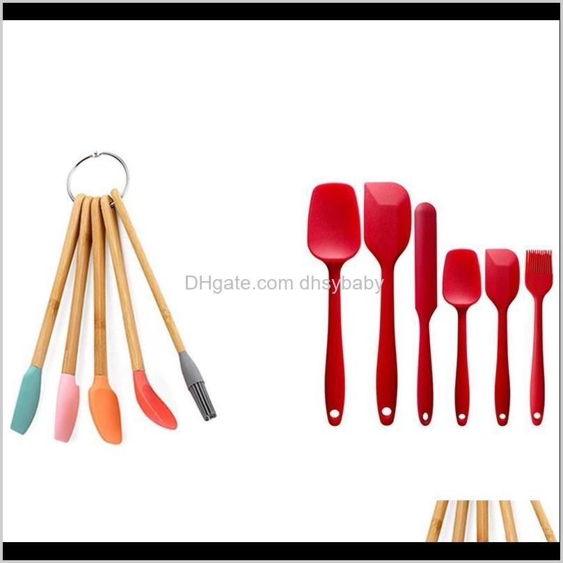 6pcs cooking tools set non-stick cooking spoon spatula & 5x silicone spatula baking spatulas with bamboo handles