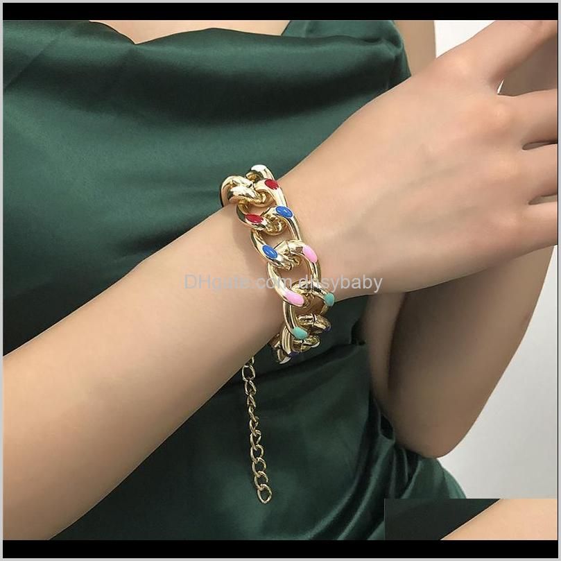 punk big thick multicolour chain bracelets bangles for women gold color cuban chunky charm jewelry link,