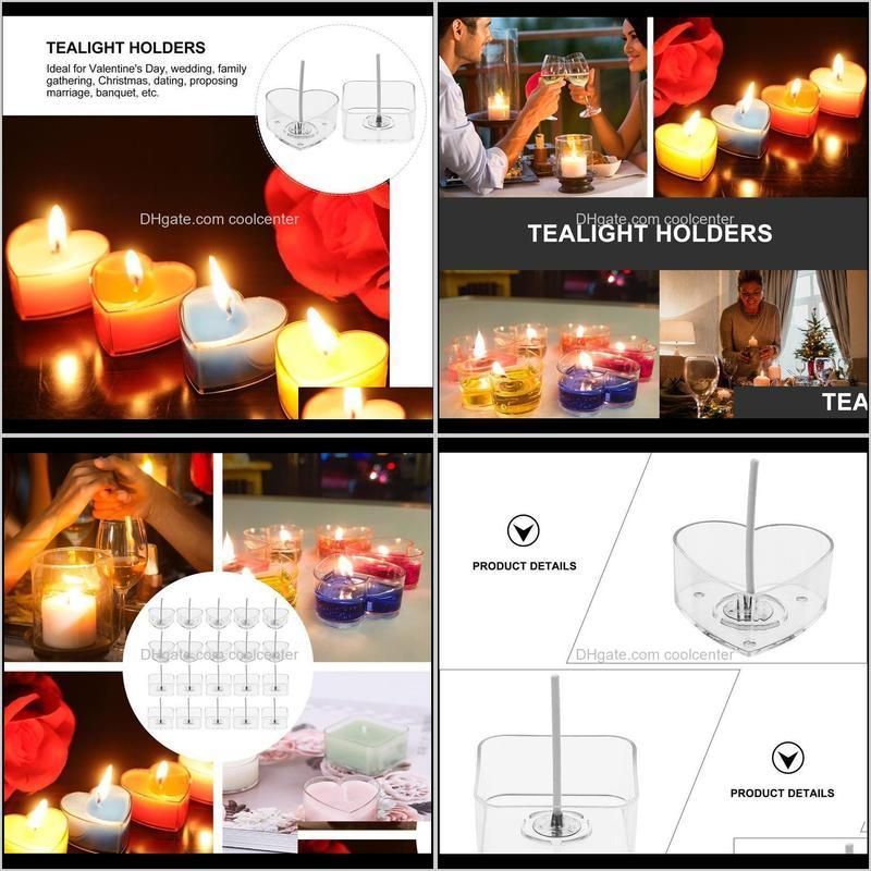 heart square clear tealight holder cup candle wax holder containers mold with candlewicks home party wedding decoration