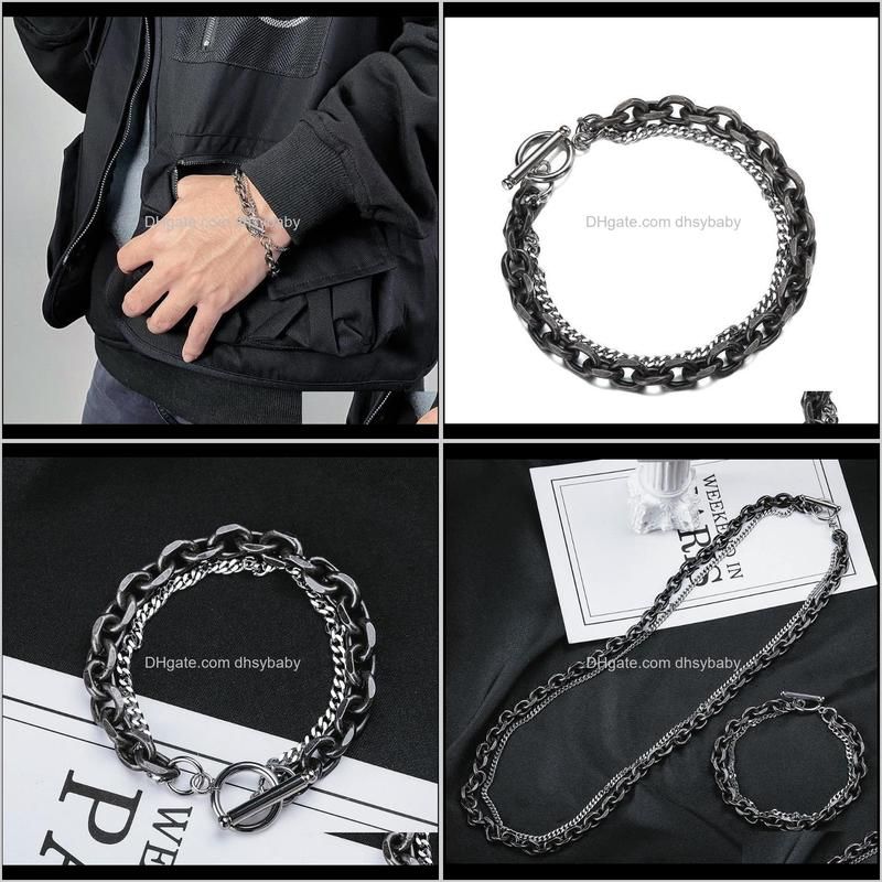 men chain bracelet stainless steel curb cuban link bangle for male women hiphop trendy wrist double layer jewelry gift link,
