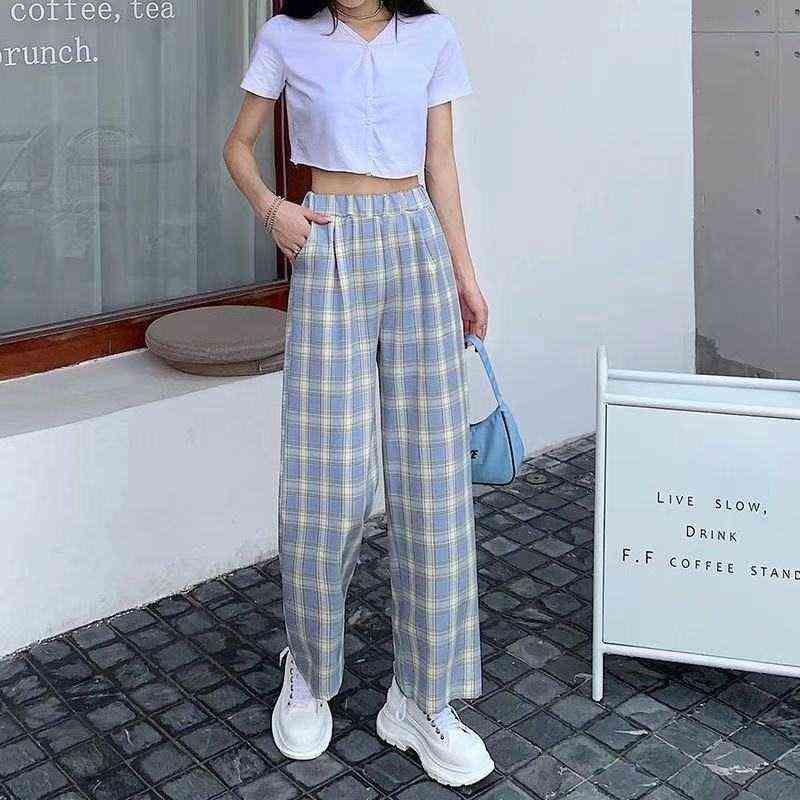 Compra Tallas Grandes Estilo Coreano Pantalones A Cuadros Moda De Primavera  Otoño Ancho Pantalón Pantalón Mujer Lattice Imprimir High Cintura 211029  Barato | Entrega Rápida Y Calidad | Es.Dhgate
