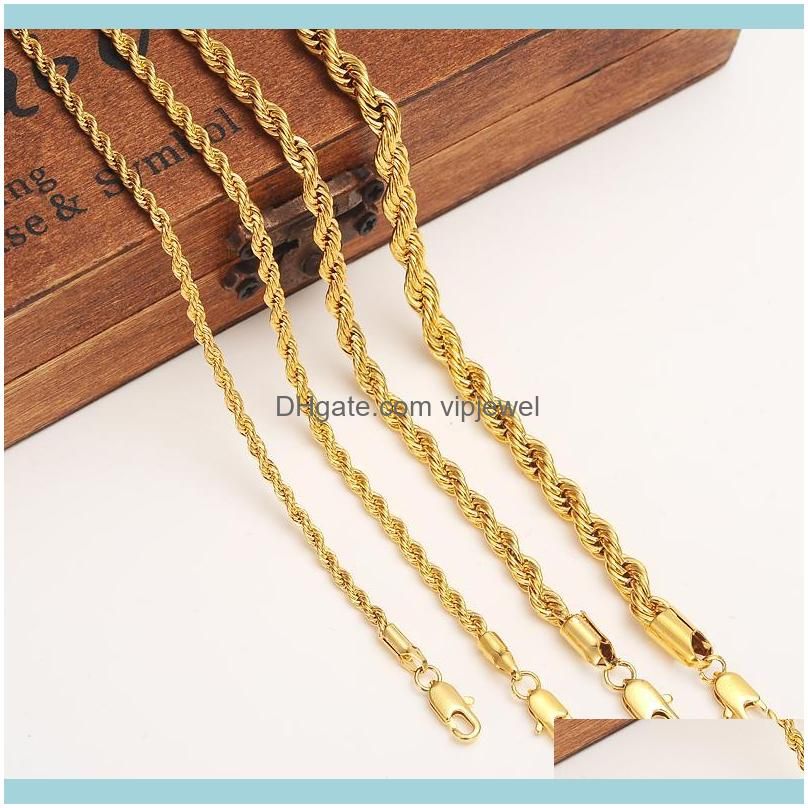 24k Gold color Filled Necklace Chain for Men and Women Necklace Bracelet Gold rope Chain High Quality