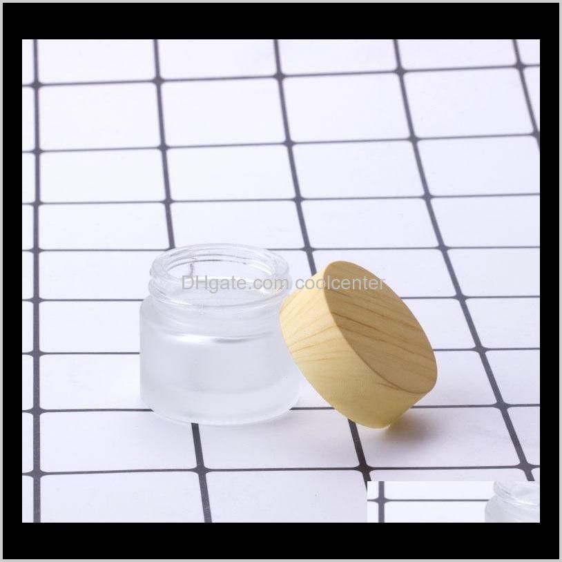 frosted glass jar cream bottles round cosmetic jars hand face cream bottle 5g-10g-15g-30g-50g jars with wood grain cover pp inner