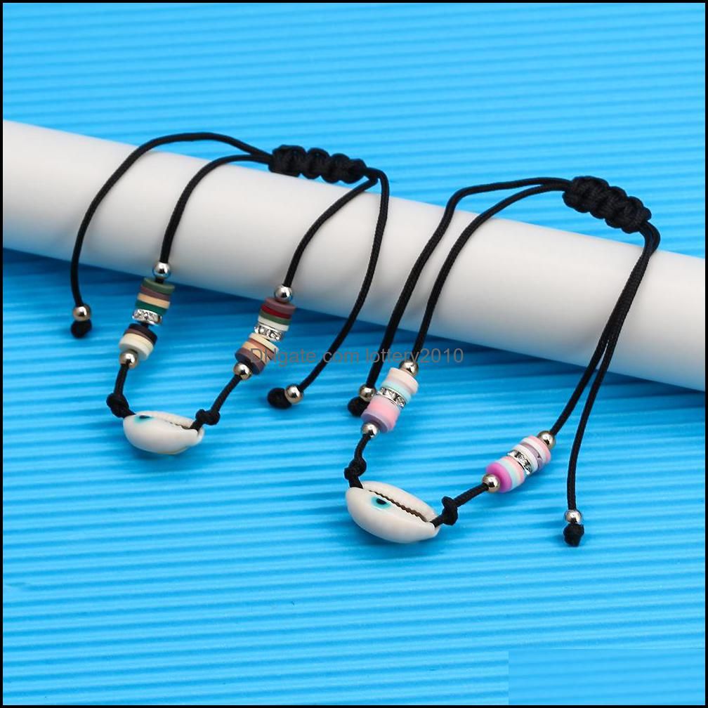 S2331 Bohemian Fashion Jewelry Strands Couple Bracelet Blue Eye Handmade Beach Shell Soft Pottery Beads Bracelets