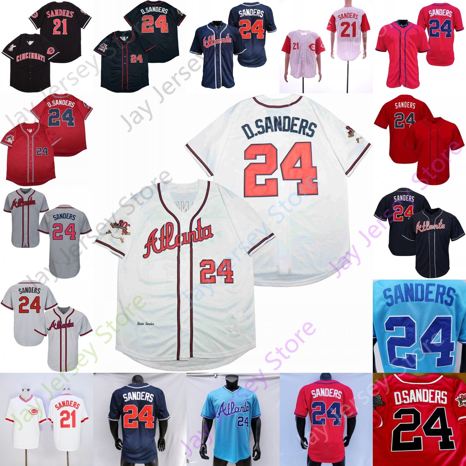 Discount Deion Sanders Jersey 21 24 Vintage Black Cream Grey Navy Red