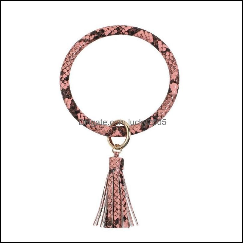 Party Favor Tassel Bangle Keychain Bracelets Keyring Snake Leather O Wristlet Bracelet Circle Charm Key Ring Holder Wristbands
