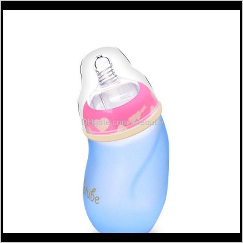 240ml baby cute feeding glass bottle safe silicone milk bottle with handle soft mouth newborn drink training feeding bottle