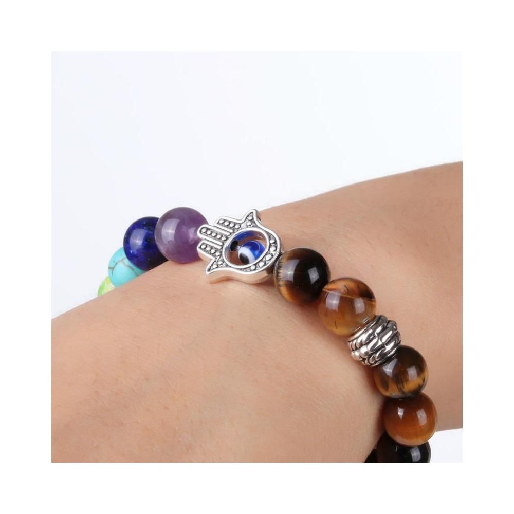 Lava Stone Beads Bracelets Fatima Palm Eye Energy Stone Turquoise Beaded Bracelets Multicolour Natural Stone Jewelry
